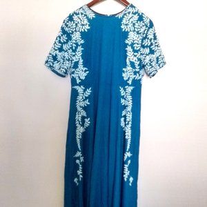 Floral Maxi Blue Sheath Loose Short Sleeves X-Large 14-18 Zipper Pleated Dress
